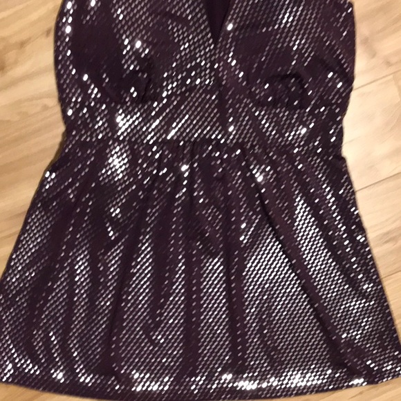 Touch 9 belted halter tunic in Plum purple with silver sparkles - Picture 6 of 8